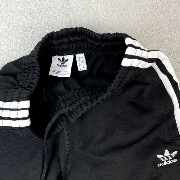 ADIDAS Performance Athletic Black Track Pants Joggers Tapered Legs White Stripes - Picture 3 of 9